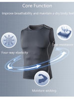 Camiseta De Entrenamiento Para Hombre Secado Rápido Con Manga Corta Compresión Camiseta Deporte Gimnasio Top Sin Mangas - details 3