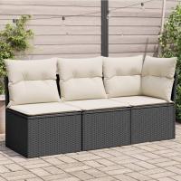vidaXL Sofá de jardín de 3 plazas con cojines ratán sintético beige en color beige y gris/Marrón/Gris y más | acolchados duraderos para sofás de jardín terraza exterior - details 5