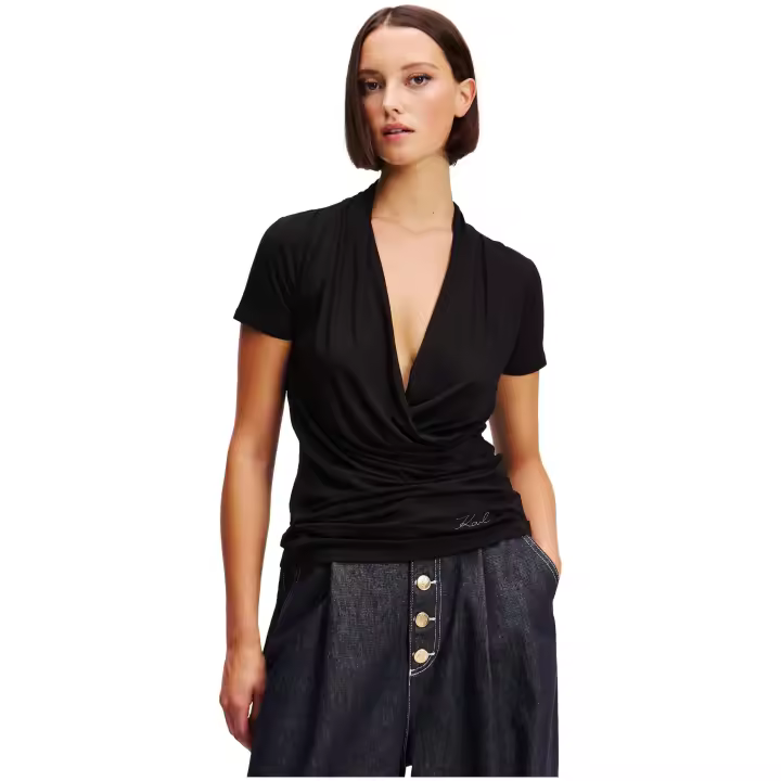 Camiseta KARL LAGERFELD Drapeada de Escote en V Feminine Color Negro - 1