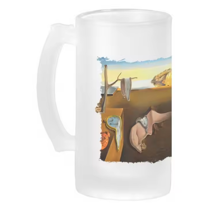 MERCHANDMANIA JARRA CERVEZA CRISTAL cuadro la persistencia de la memoria Salvador Dalí pintor esmerilada esmerilado 500ml - 1