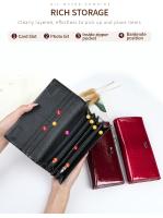 Cartera De Cuero Genuino Para Mujer Con Porta Tarjetas Larga Y Cremallera Porta Moneda Casual Color Negro Rojo Winered - details 6