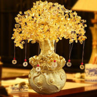Arbol De La Suerte Ornamento De Cristal Amarillo Para El Dinero Estilo Bonsái Feng Shui Para La Suerte Figura De Resina Natural - details 2