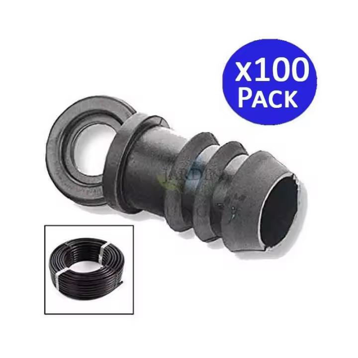 SUINGA Pack 100 Tapón Riego por Goteo 16mm | Tapón tuberia 16 mm | Tapon Goteo para Manguera de Riego 16mm negro - 1