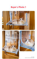 Cama Colgante Para Mascotas Lindo Y Cómodo Soporta Hasta 22.5kg Asiento De Ventana Para Gatos Hamaca De Algodón Transpirable Tamaño 55x32.5x33.3cm Azul/Oro - details 6