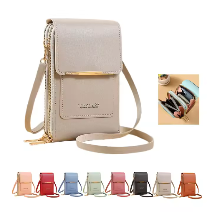 Bolso bandolera para mujer, múltiples bolsillos, bolsillo para teléfono de cuero con ranuras para tarjetas con cremallera con correa para el hombro larga, bolso de hombro para Teléfono Celular (gris) - 1