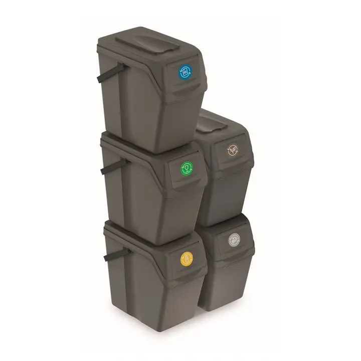 Juego de 5 cubos de reciclaje 125L Prosperplast Sortibox de plastico en color gris - 1