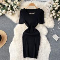 Vestido De Verano Con Diseño De Cadena Y Mangas Cortas Estilo Coreano Ajustado Para Mujer Vestido De Fiesta Mini De Cintura Alta Con Cierre Pullover - details 4