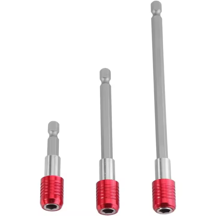 3 piezas de portapuntas magnéticos para destornillador, extensión hexagonal de 1/4", rojo, 60/100/150 mm - 1