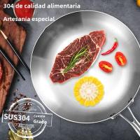 Sartén de freír 24/26/28cm Arce inoxidable 304 2mm Grueso wok pan 5 Capas Cocina profesional para Gas y inducción - details 1
