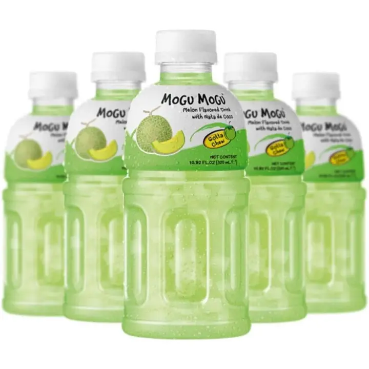 MOGU MOGU Zumo de frutas surtido con Nata de Coco 320 ml, 6 botellas, con Topping De Gelatina Para Masticar Sin Parar - Sabores: Mango, Melón, Piña, Grosella negra, Sandía, Coco, Fresa, Lychee, Melocotón - 1