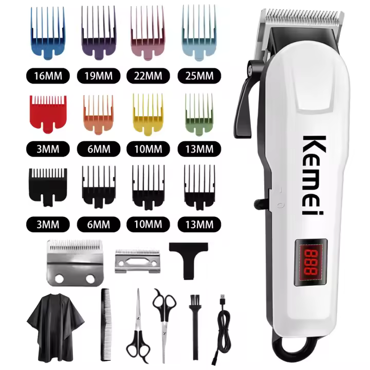 Kemei KM-809A Ajustable Cortadora De Pelo Profesional Para Hombres Con Pantalla LED Cortadora De Cabello Eléctrica Recargable Y Con Cable 3 Cuchillas Incluidas - 1