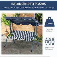 Outsunny Columpio de Jardín de 2-3 Plazas Balancín de Exterior con Toldo Ajustable en Ángulo Impermeable y Marco de Acero para Patio Balcón 170x110x153 cm - details 5