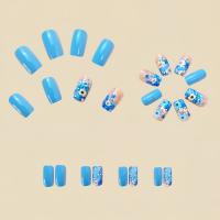 24pcs/set Uñas Postizas Largas Medias Falsas De Cuadrado Ballet Con Flores Y Mariposa Azul Verde Para La Temporada De Primavera Y Verano - details 24