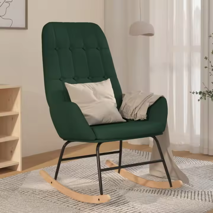 vidaXL Silla mecedora de tela verde oscuro - 1