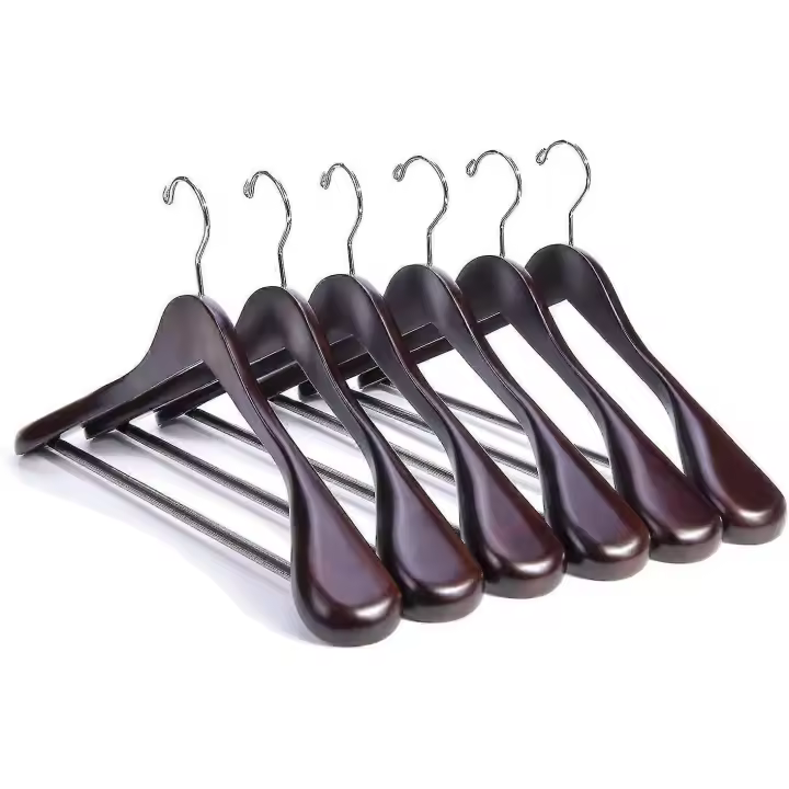 Perchas de traje de madera de caoba de lujo-Paquete de 6-abrigo de madera HangersJacket ropa de abrigo camisa HangersGlossy - 1