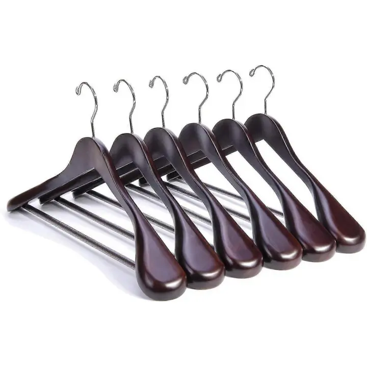 Perchas de traje de madera de caoba de lujo-Paquete de 6-abrigo de madera HangersJacket ropa de abrigo camisa HangersGlossy - 1