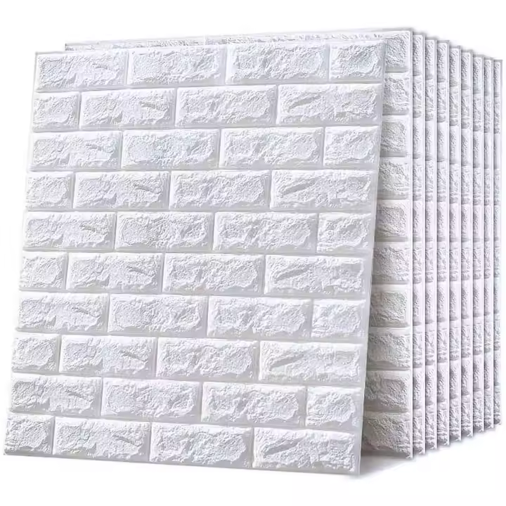 10 piezas, 77x70cm Vinilos de Papel Pintado Pared, Paneles Autoadhesivo Decorativos 3d, Efecto Ladrillo, Material Poliestireno, para Cocina, Dormitorio, Salón. 10 Laminas pegatinas 77x70cm, blanco, gris, negro, azul o rosa - 1