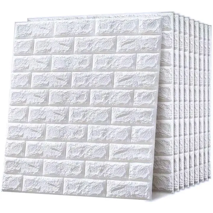 10 piezas, 77x70cm Vinilos de Papel Pintado Pared, Paneles Autoadhesivo Decorativos 3d, Efecto Ladrillo, Material Poliestireno, para Cocina, Dormitorio, Salón. 10 Laminas pegatinas 77x70cm, blanco, gris, negro, azul o rosa - 1