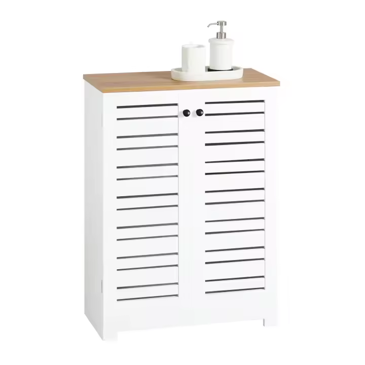 SoBuy Armario con Pie Mueble Auxiliar para Baño Armario de Baño con 2 Estantes y 2 Puertas Blanco Medidas: 60x30x82cm BZR41-W ES - 1