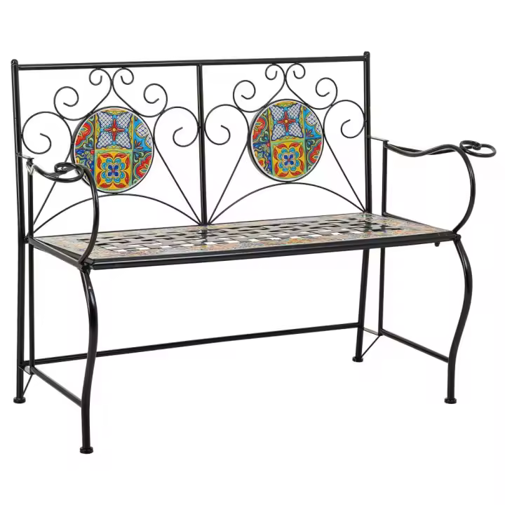 WANDERLUST DECO Banco de mosaico y forja negro 110x50x88h cm.Tiene 2 puertas - 1