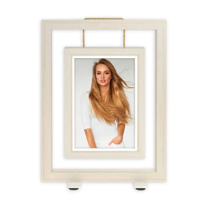 Marco Portafotos para fotografías 10x15 - Estructura clásica para mesa o pared, detalles de cuerda - Marca Zep - 1