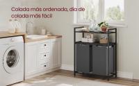 VASAGLE Cesto para Ropa Sucia, Cesta Colada con 2 Bolsas Extraíbles, 2 Estantes, Bolsa Extraíble y Desmontable, 46 L por Bolsa, para Baño, Lavandería, Marrón Rústico y Negro/Negro y Gris/Blanco - details 3