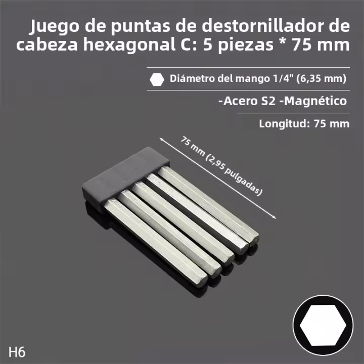 Juego De Puntas De Destornillador Allen Hexagonal S2 Acero Magnético Para Taladro Eléctrico Herramientas Manuales Tamaño 1/4 Pulgada - 1