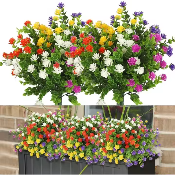 6 paquets de fleurs artificielles en plein air de fausses fleurs pour la décoration de la maison, plantes d'arbustes de verdure - 1