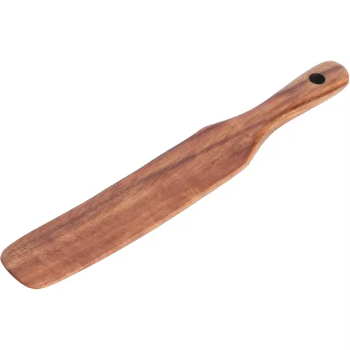 Espátula de madera antiadherente - Espátula de teca para hierro fundido con orificio para colgar, utensilio de cocina plano y pequeño de 25 x 3,8 cm - 1