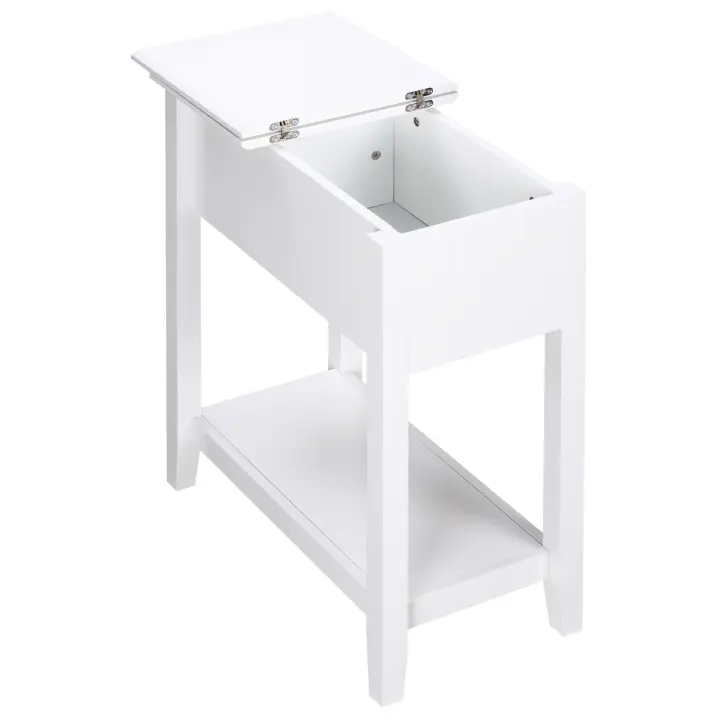HOMCOM Mesa Auxiliar Mesita de Noche con Tapa Abatible Estante de Almacenamiento y Orificio de Cable Oculto para Salón Cama Dormitorio 60,5x32,5x70 cm Blanco - 1