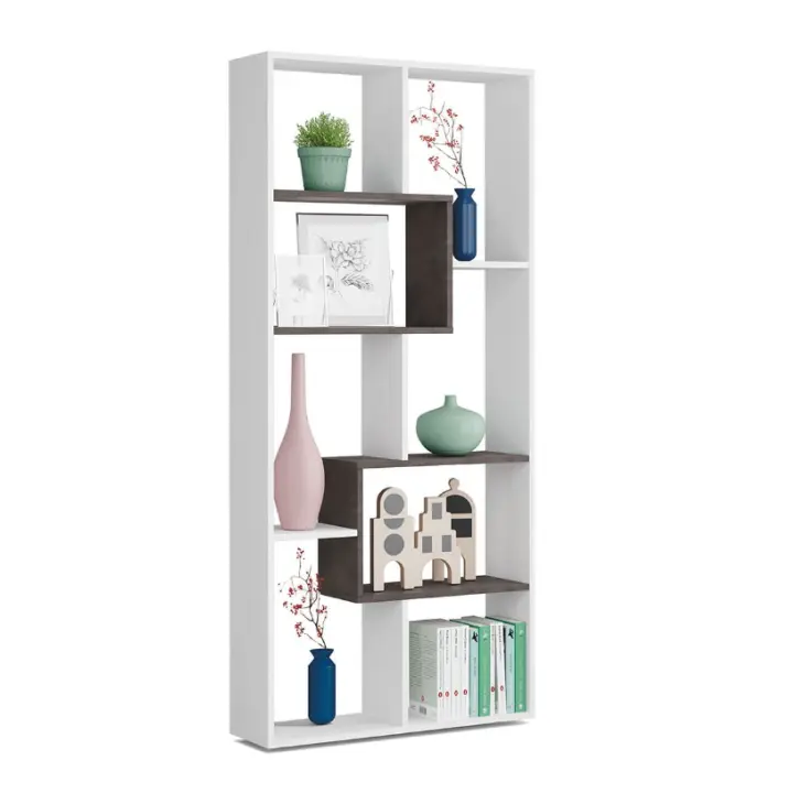 Meimon Estantería KAWA 8 huecos, melamina E1, tablero de partículas 15 mm con cantos PVC 0,6 mm, 180x80x25 cm, uso vertical/horizontal, hasta 30 kg, estantes fijos, color Blanco Ark, tacos ABS, herrajes pared, 24,80 kg - 1