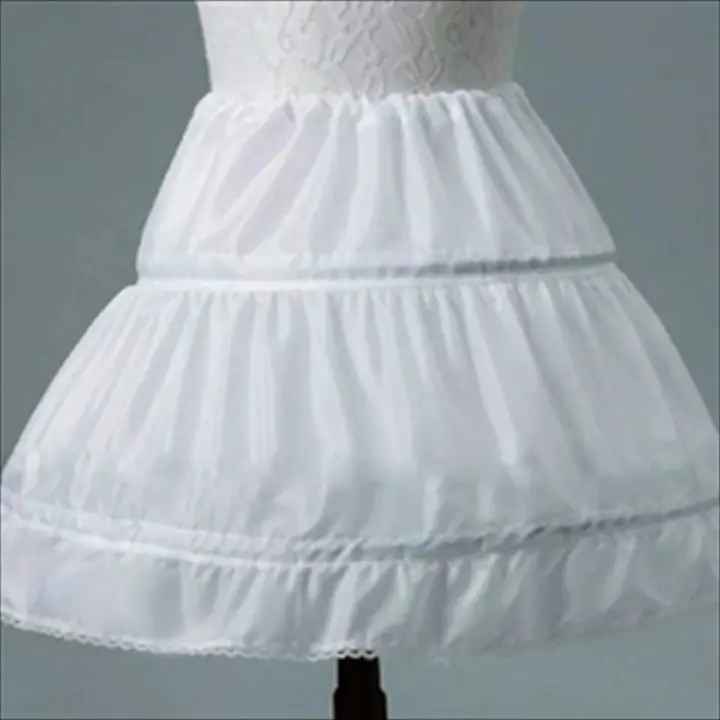 Falda Blanca Para Niñas Con Volante A-Line 3 Aros De Encaje Trimmado Ideal Para Vestidos De Novia Y Fiestas Talla Única Material Poliéster - 1