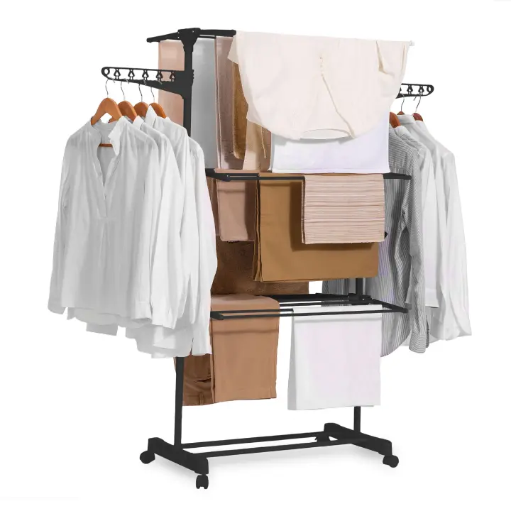 Newlux Tendedero Vertical Fold Care V60 Negro XXL Plegable y Extensible con Ruedas (18-21M para tender). Ideal como perchero - 1