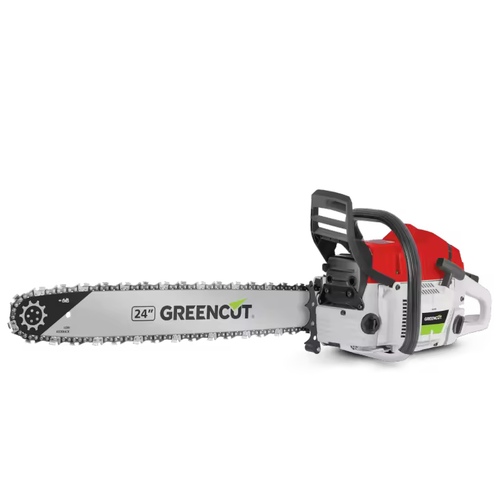 GREENCUT GS720X - Motosierra de gasolina, motor térmico 2 tiempos 72cc, espada dentada 24", para tala y poda, manillar ergonómico - 1