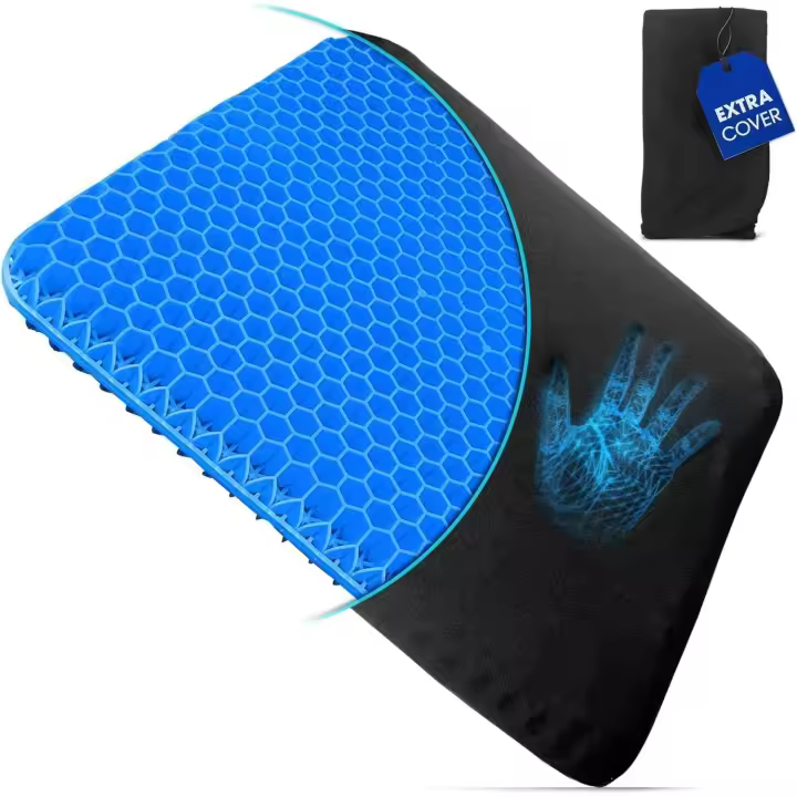 Cojín de Gel para Asiento, 42CM x 36CM Nido de Abeja Cojín de Gel de Doble Espesor Cojín de Asiento Ergonómico y Fresco con Funda para Hogar Oficina Silla Asiento de Coche Silla de Ruedas - 1