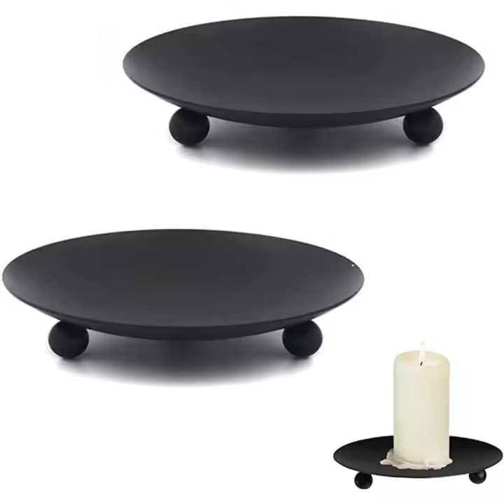 2 candelabros de placa de hierro de pilar retro negro de 11 cm, bandejas de agujas, decoraciones - 1