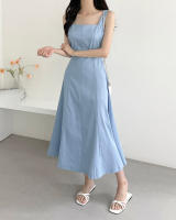 Vestido Largo De Hombros Sin Mangas Estilo Francés Vintage Para Mujer REALEFT Verano 2025 Vestido A-Line Recto Casual De Cuello Cuadrado Midi Zipper - details 3