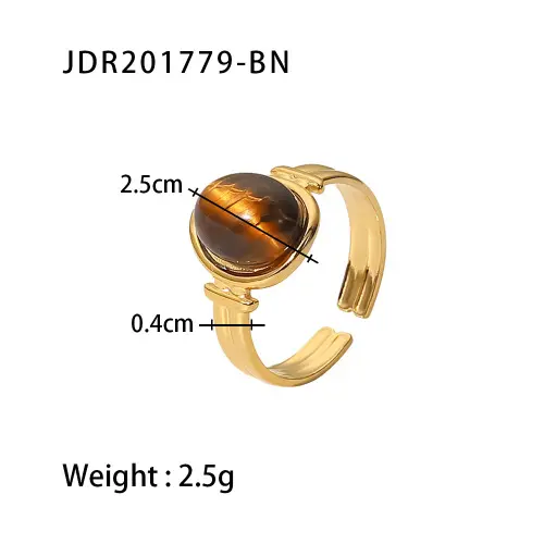 Encanto Anillos de piedra Natural ovalados de acero inoxidable con placa dorada, aro de dedo redondo geométrico para mujer, regalos de joyería Vintage simples y creativos - 1