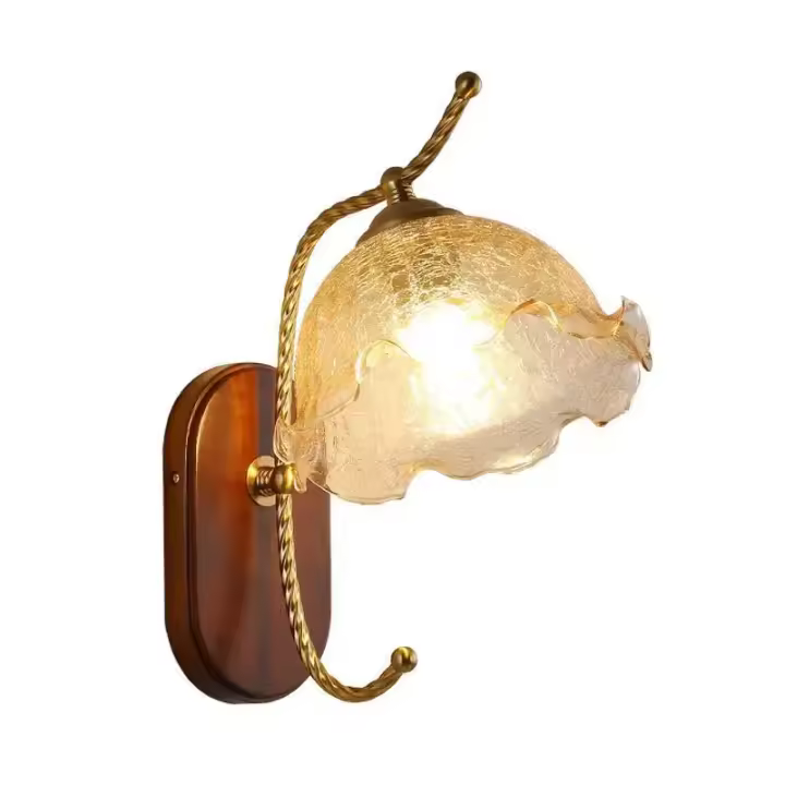 Lámpara De Pared Minimalista Nórdica Luz De Dormitorio Lámpara Retro Estadounidense Para Sala De Estar Pasillo Material De Madera Sólida Y Vidrio Transparente - 1