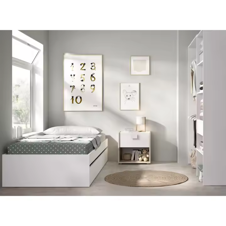 DEKIT GRUPO RIMOBEL LAGO PACK - CONJUNTO DE CAMA NIDO CON 2 CAJONES, MESITA DE NOCHE Y ARMARIO VESTIDOR - BLANCO - 1
