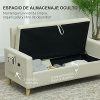 HOMCOM Sofá de 2 Plazas Tapizado en Lino Sintético Sofá de Salón con 2 Almohadas Espacio de Almacenamiento Oculto Bolsillo y Patas de Madera Sofá Pequeño Carga 240 kg 135x72x84 cm Beige - details 4