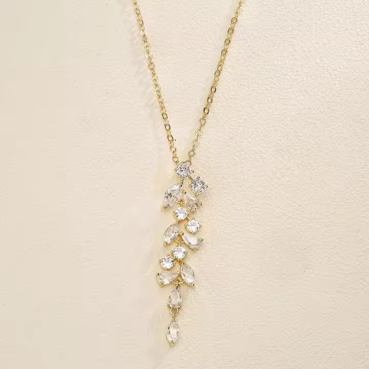 Collar Pendentivo De Hoja Con Borla AAA Cubic Zirconia Clásico Para Mujer Joyería Elegante Para Boda Y Fiestas Accesorios De Moda - 1