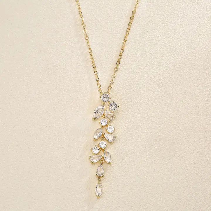 Collar Pendentivo De Hoja Con Borla AAA Cubic Zirconia Clásico Para Mujer Joyería Elegante Para Boda Y Fiestas Accesorios De Moda - 1