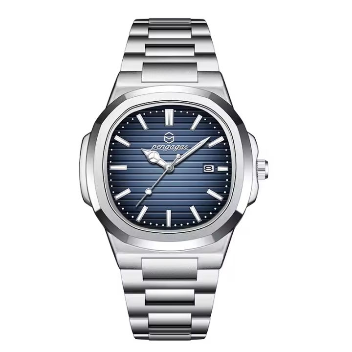 Reloj De Pulsera De Lujo PENGAGAR 2024 Para Hombre Resistente Al Agua Cuadrado Acero Inoxidable Luminoso Fecha Cuarzo Moda Casual - 1