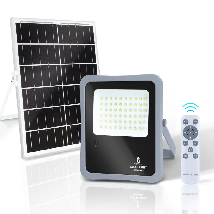 Aigostar - Foco proyector LED solar con mando a distancia, 300W, 6500W luz blanca. Resistente al agua IP65. Perfectos para exterior jardín, patios, caminos o garajes - 1