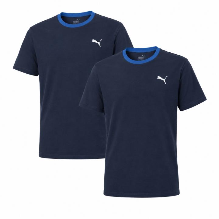 Pack de 2 camisetas de running Puma Reactive Color Block para hombre, disponibles en color Dark Denim y negro