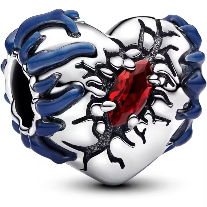 PANDORA Stranger Things 793565C01 - Colgante de corazón de plata de ley con cristal artificial, compatible con pulseras Moments, Rot, Plata de ley, Cristal artificial. - 1