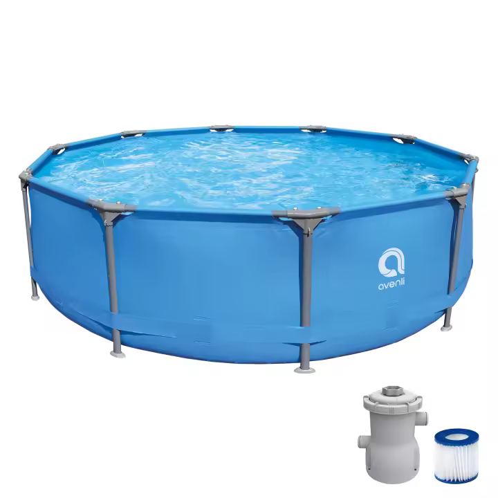 Piscina desmontable AVENLI Redonda ±305cm de diámetro y 76cm de altura con depuradora de cartucho 1136 L/h - Capacidad de agua (90%): 4672L. Instalación rápida sin herramientas.  Acero tecnológico anticorrosión y tubos ovalados. Con material Lam Tech. - 1