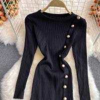 Vestido Bodycon Mermaid Elegante De Moda Coreana YuooMuoo Negro Con Volantes Para Fiesta Y Oficina Vestido De Cintura Imperio De Pierna Larga Estilo Lady - details 11