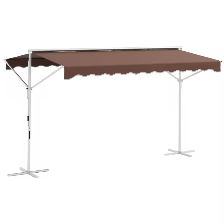 Outsunny Toldo de Pie 3,95 x 2,98 m Toldo de Jardín con Manivela de Brazo Plegable, Protección Solar Ajustable, Toldo para Jardín, Balcón, Poliéster, Café - 1